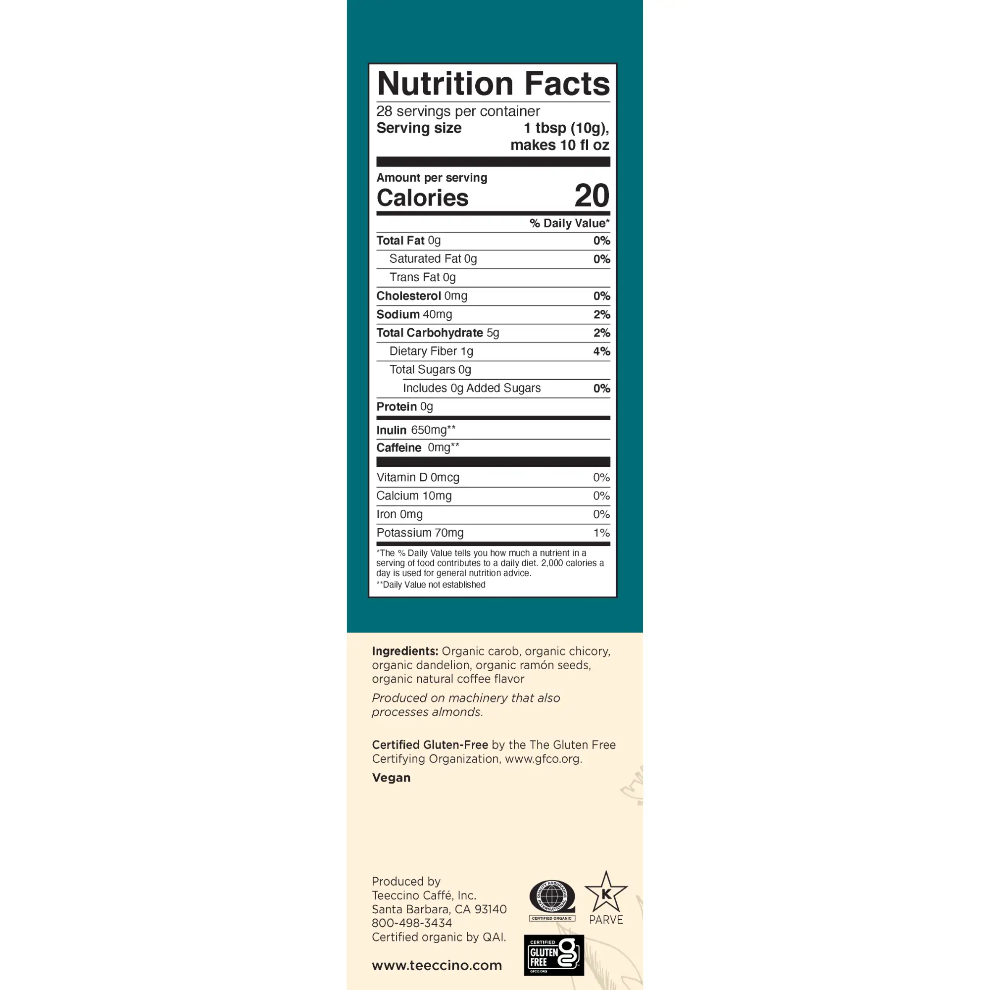 Teeccino - Vente Café moulu - Infusion à base de pissenlit torréfié foncé - Biologique1