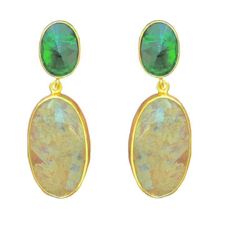 Meshca - Wholesale Dangle earrings - Opalite and emerald oval drops0