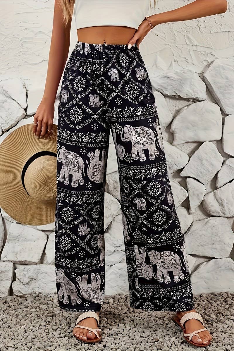 BLACK CWBLP2076_BOHO ELEPHANT PRINT DRAPED WIDE LEG PANTS for wholesale on Faire0