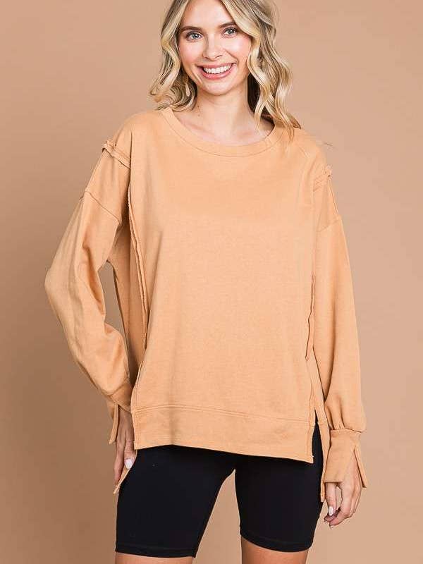 Culture Code - Wholesale Tunic - Women's - CFT1934L - ROUND NECK OVERSIZED EXPOSED SEAM TOP