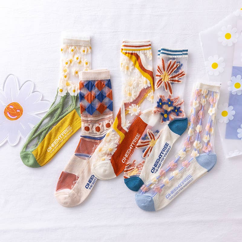 Tourtiwi - Wholesale Socks - Women's - Lace mesh breathable thin glass silk socks crystal socks10