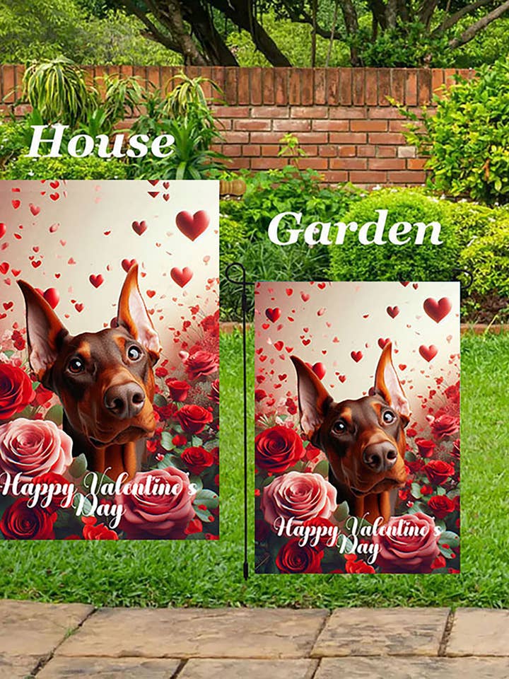 Doberman Red Cropp - Valentine House Flag for wholesale by Best of Breed Products