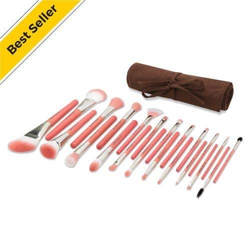 Bdellium Tools - Wholesale Makeup Brush Set - Pink Bambu Deluxe 22pc. Brush Set with Roll-up Pouch