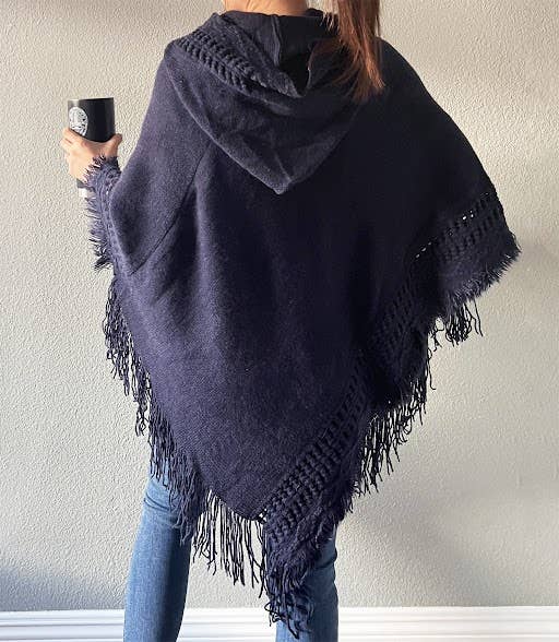 Fennco Styles - Wholesale Poncho - Women's - Knit Fringed Hooded Poncho11