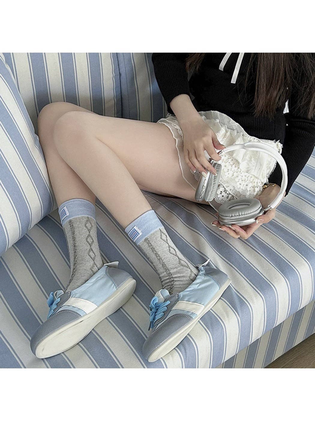 Funkyrel® Atzbranding Limited - Vente Chaussettes – femme - Rufia - Chaussettes mi-mollet à motif patchwork argyle rétro simple5