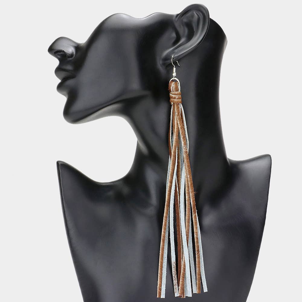 Sensibling Corp. - Vente Boucles d'oreilles pendantes - Boucles d'oreilles pendantes à pompons en cuir véritable2