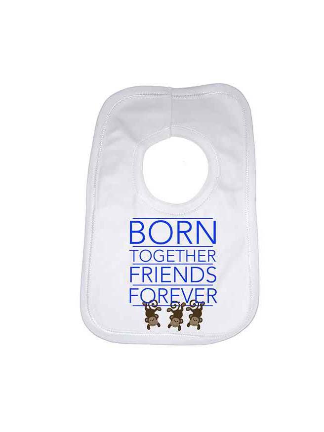 Born Together Friends Forever Boy Boy Girl Triplets Baby Bib for wholesale by Little Ratbag