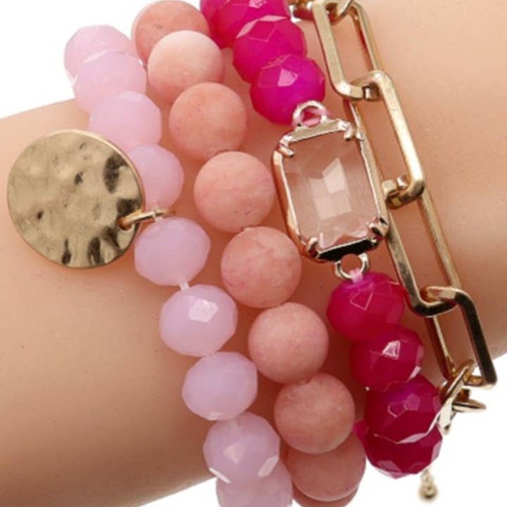 MiMi Wholesale - Wholesale Jewelry Set - CB2156 Multi Stone Crystal Beaded Bracelet Set