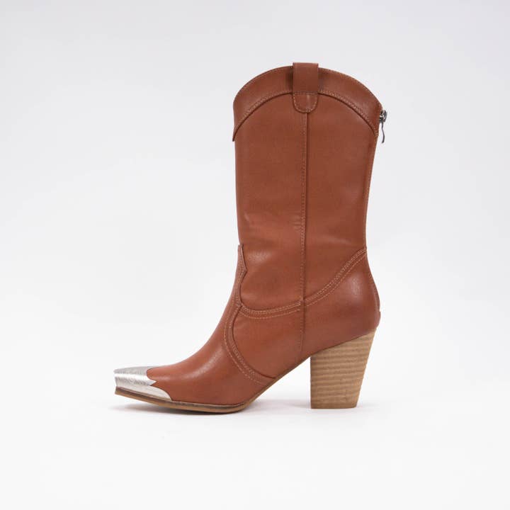 CCOCCI - Wholesale Cowboy Boots - Women's - METALLIC SILVER TOE TIP MID-CALF WESTERN BOOTS