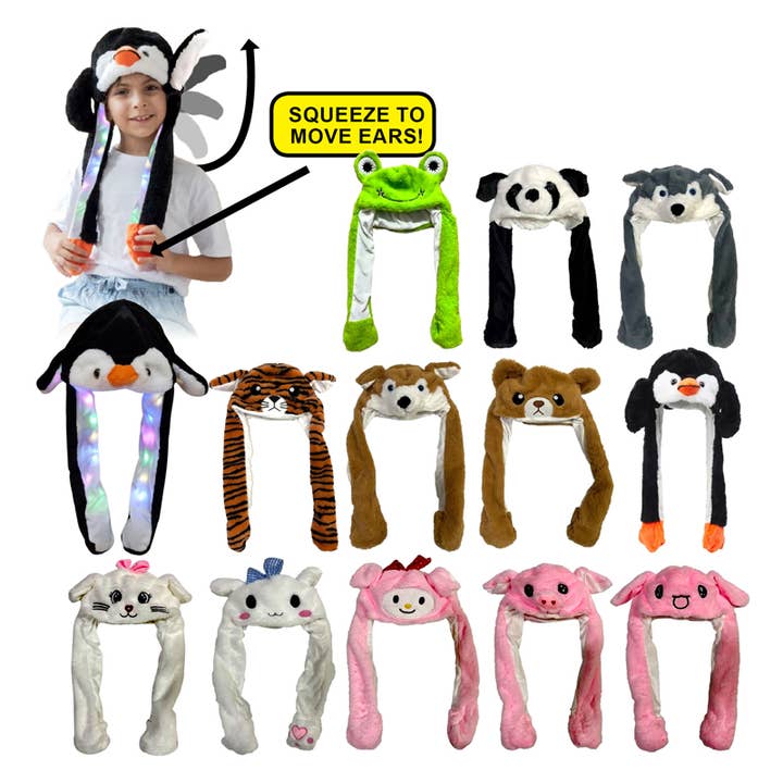 Deluxe Import Trading - Wholesale Beanie - Kids - Long Animal Hats w/Lights & Move Ears
