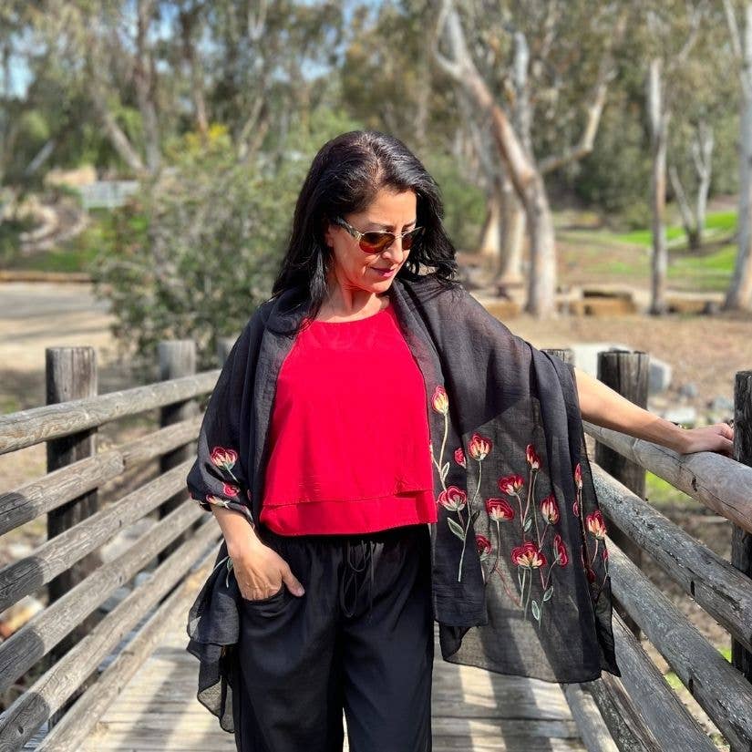 Humble Hilo – Engroshandel Tørklæde - Dame – Humble Hilo Broderet tørklæde/sjal med blomster7