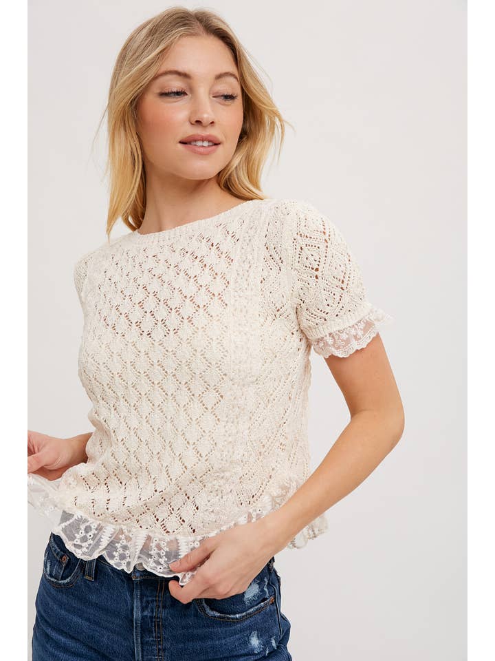 Bluivy - Wholesale Knit Top - Women's - CROCHET RUFFLE HEM KNIT TOP