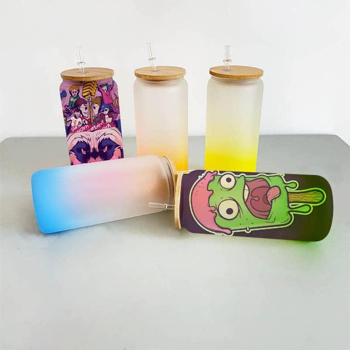 Pretty Penny - Wholesale Drinking Glass/Cup - 16oz Ombre Color Gradient Frosted Sublimation Glass Can