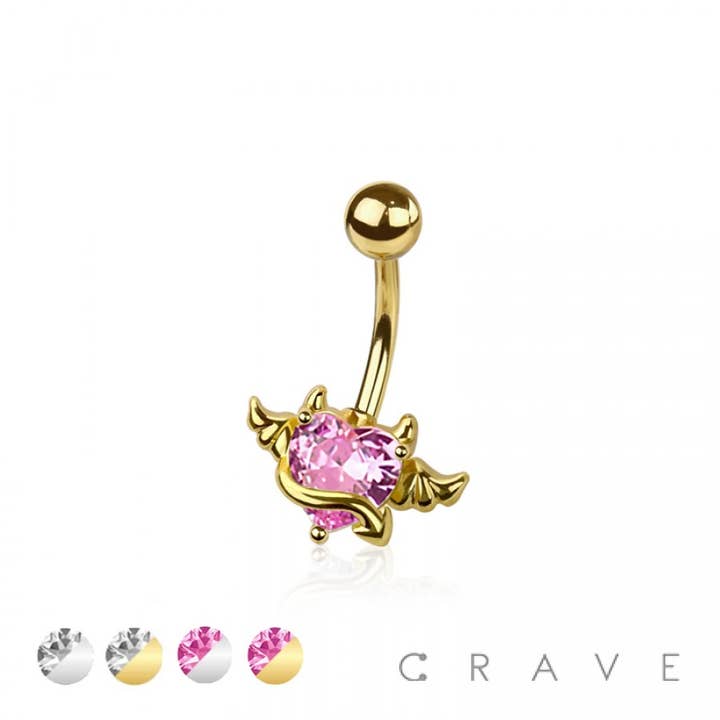 316L SURGICAL STEEL CZ HEART ANGEL DEVIL WINGS BELLY BUTTON for wholesale by CRAVE