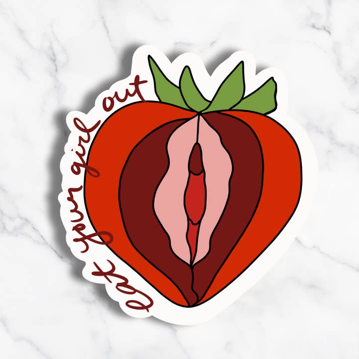 Strawberry "Strawbussy" - Eat ya girl out Sticker for wholesale by The Watermark Design