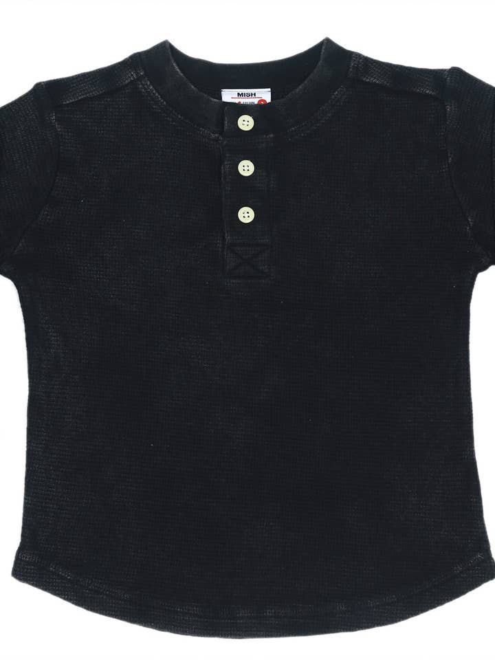 E26211-BLACK Enzyme Thermal Henley Shirt for wholesale by 🤍Baby Steps and Mish Kids