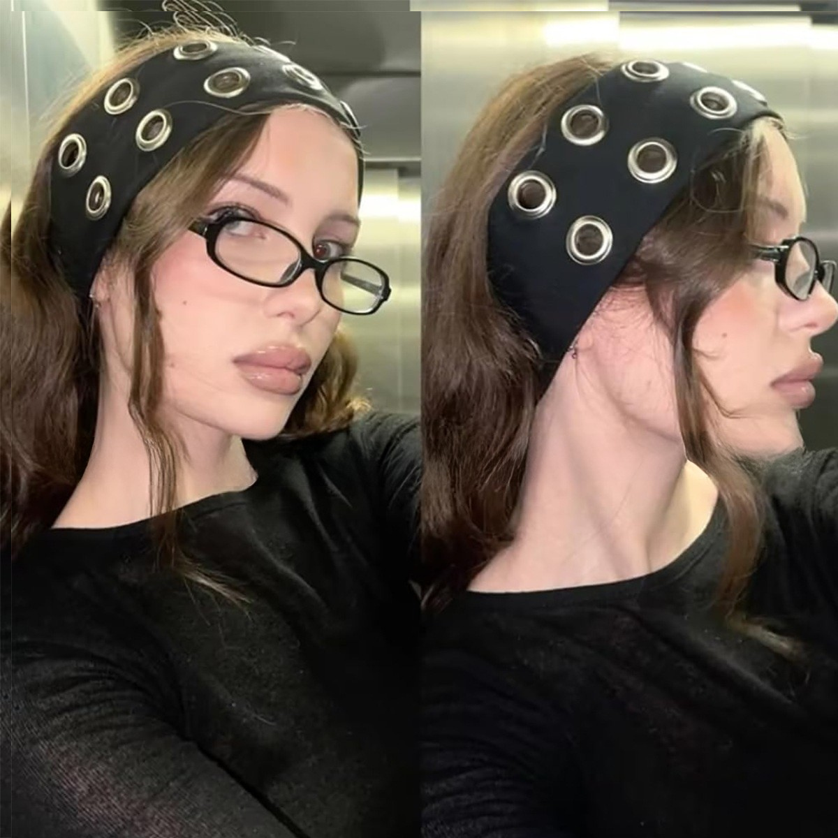 LadyJuneAccessories - Wholesale Fashion Headband - Women's - Ribbed Wide Headband with Metal Grommet Holes Multiple Color11