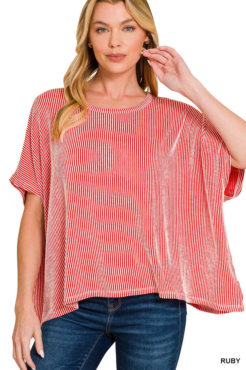 Vanilla Monkey - Wholesale Gebreide top - Dames - Oversized top met korte mouwen en geribbelde strepen18