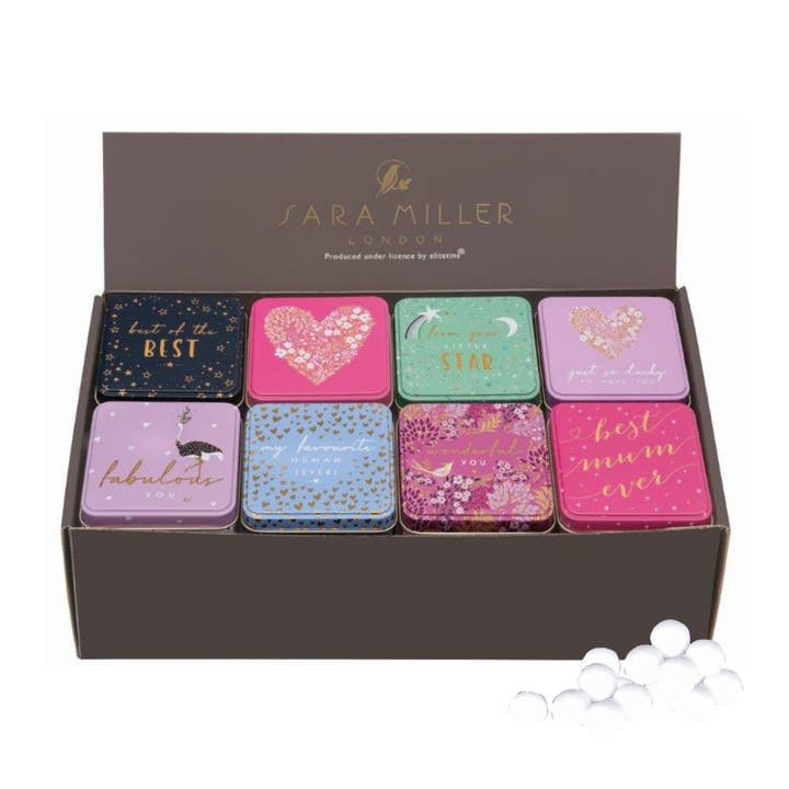 Sara Miller Small Square Display with Mint Imperials for wholesale by Tin Treats