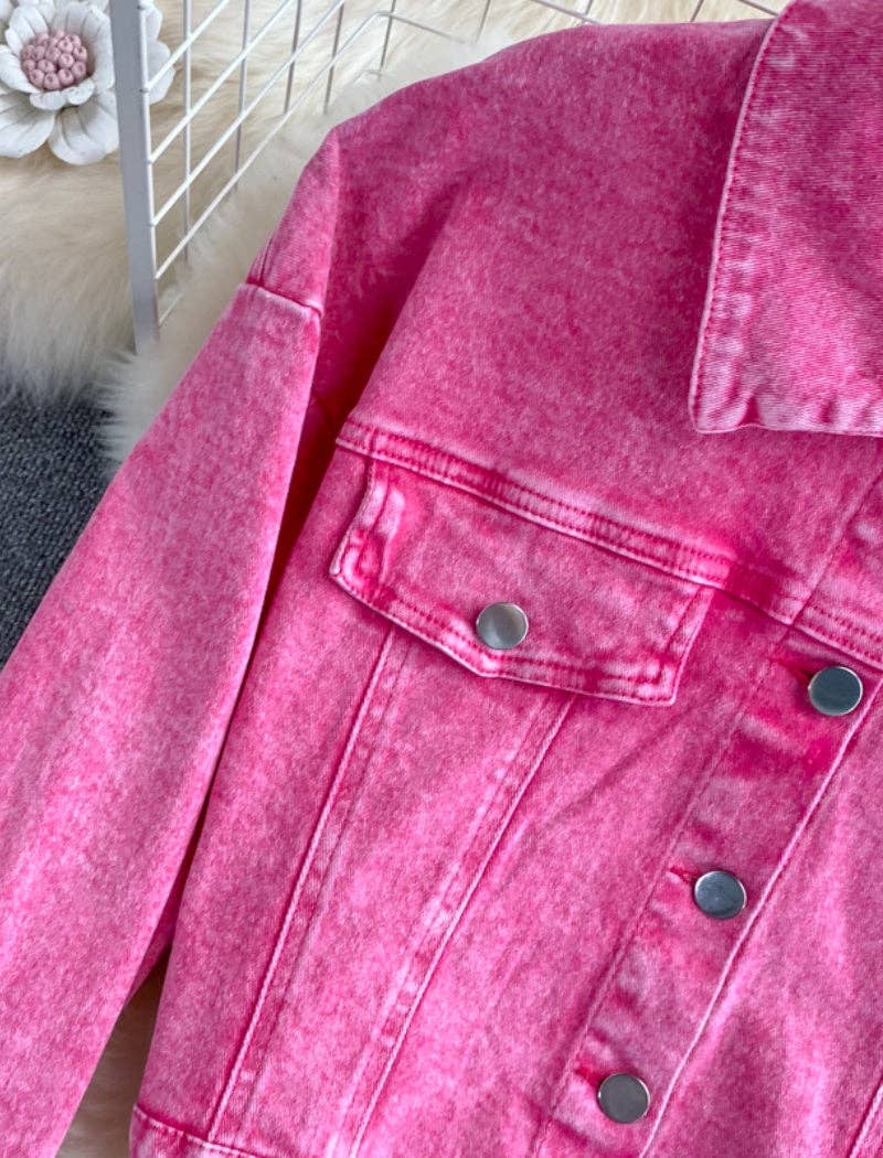 PINK Denim Cropped Jacket and Split-Hem Midi Skirt Set for wholesale on Faire8