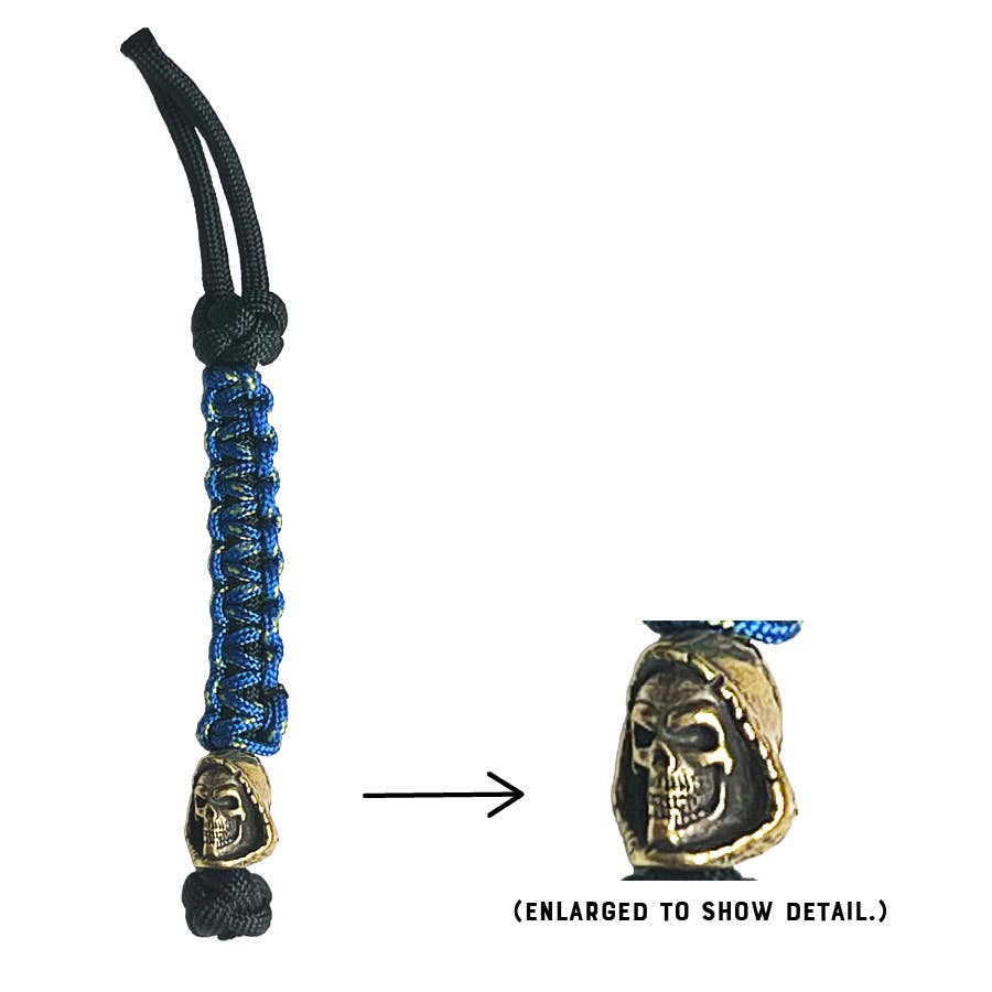 Lucky Jack - Wholesale Keycord / Lanyard - Heren - Blauw paracord met messing Grim Reaper-kraal2