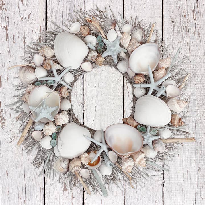 Andaluca - Wholesale Wreath - White & Light Blue Seashell Wreath