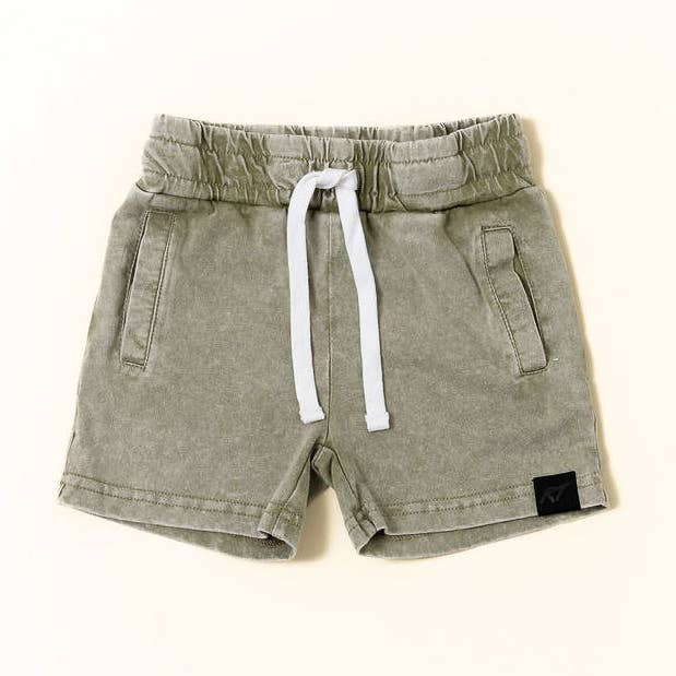 STONE WASH SHORTS - OLIVE for wholesale by Rad Toddler Co.