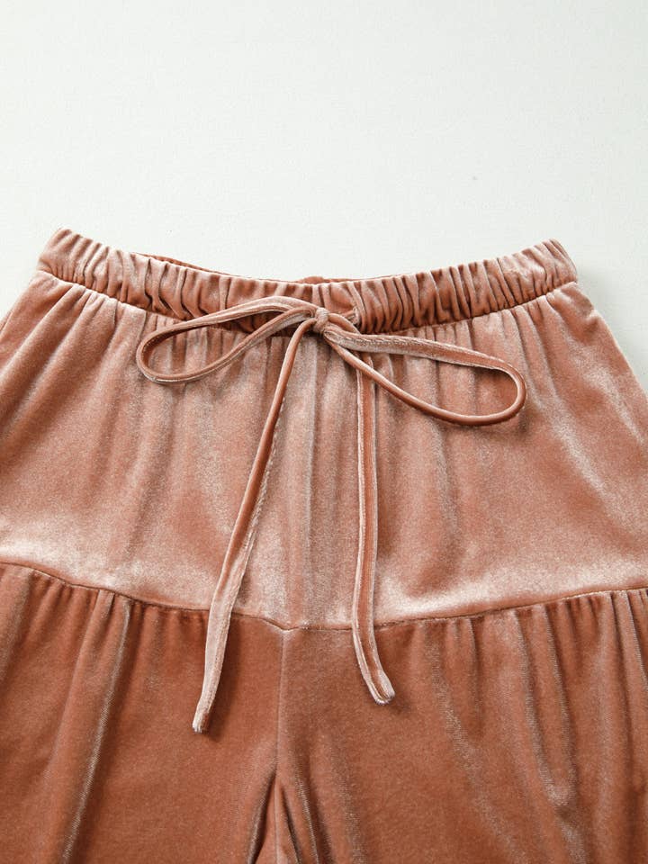 Straw Yellow Mineral Wash Lace-up High Waist Tiered Bell Bottom Pants for wholesale on Faire4