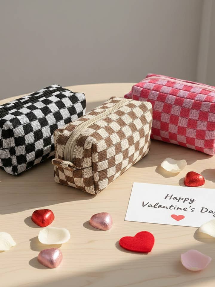 ",,,,, SI-25644 Checkered Makeup Cosmetic Pouch Bag for wholesale by 42POPS