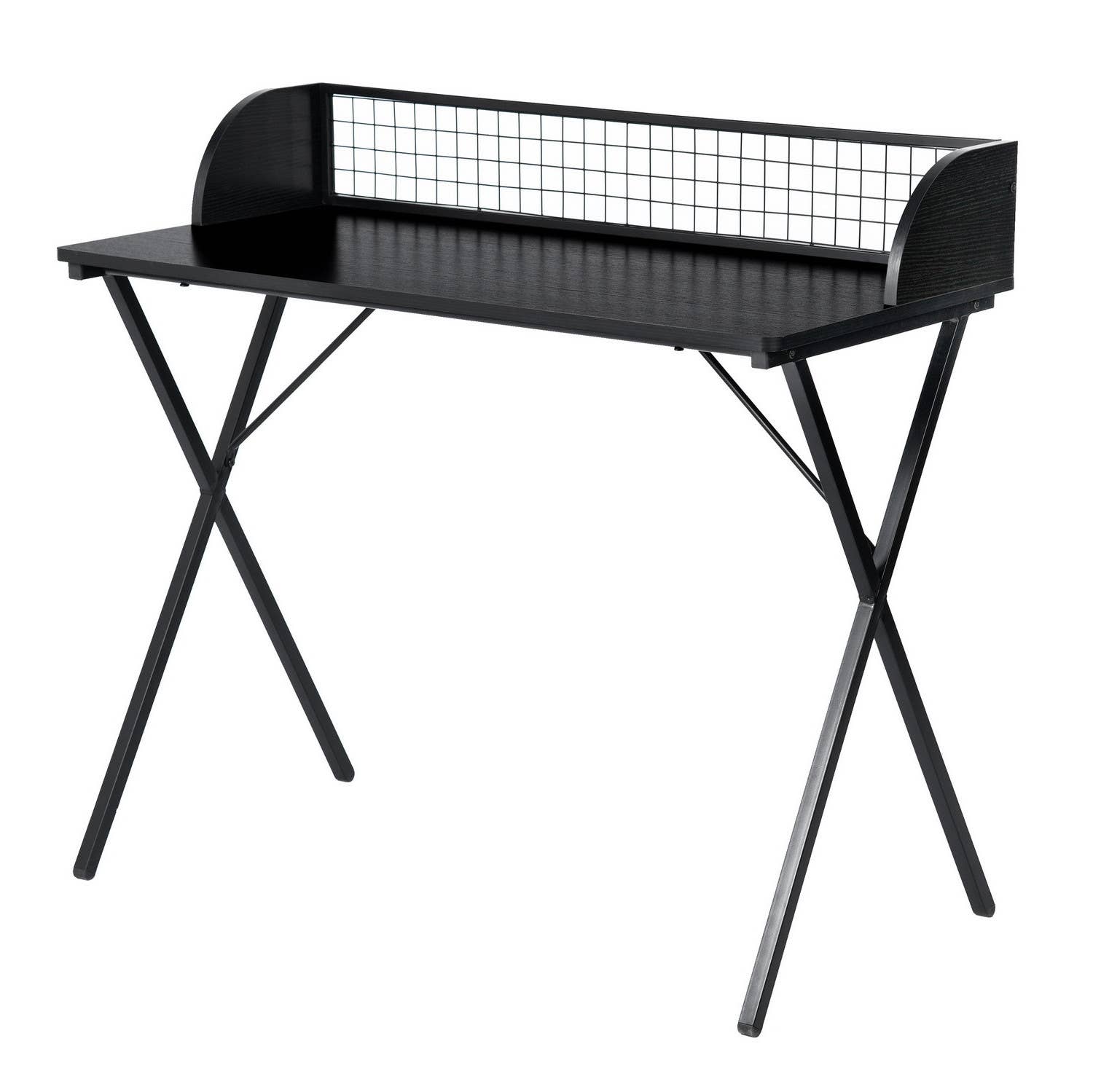 HomeRoots – wholesale Desk drawer – 39" Black Wood and Metal X-Shape Computer Desk4