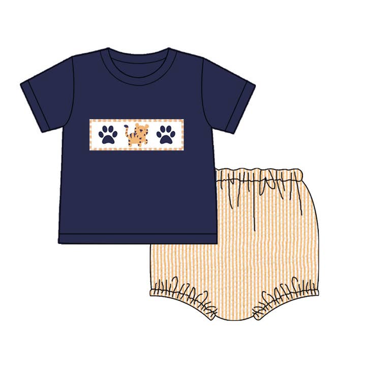 Orange Tigers Collegiate Seersucker Diaper Set for wholesale by Little Peas