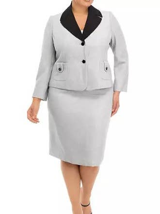 Le Suit Jacquard Two Button Patch Pocket Jacket and Slim Skirt Set ( Plus Size ) for wholesale by Immediate Apparel