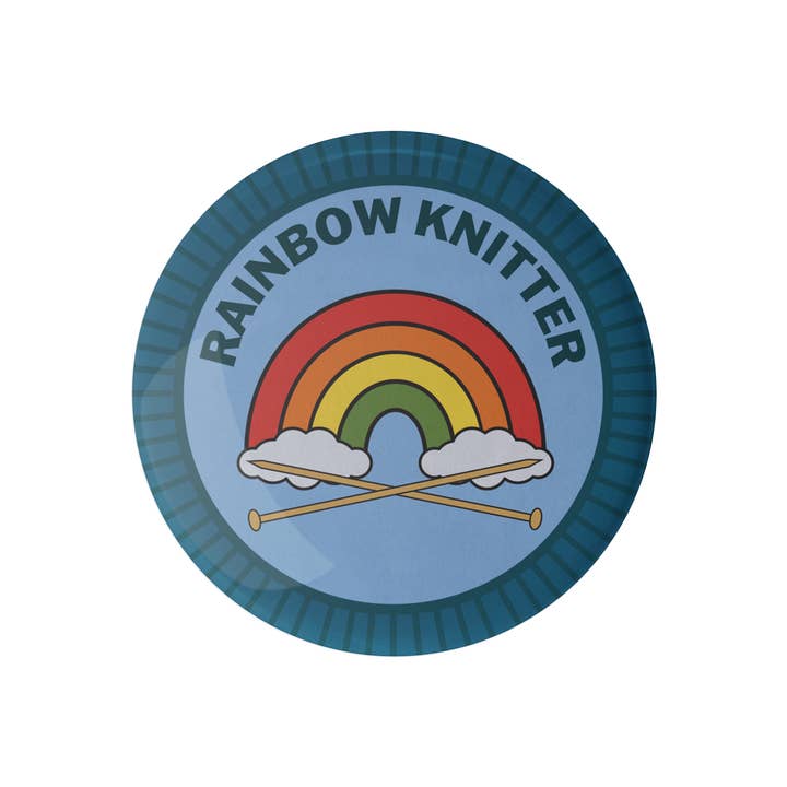 Camp Stitchwood - Wholesale Lapel Pin/Button - Rainbow Knitter Knitting Merit Badge