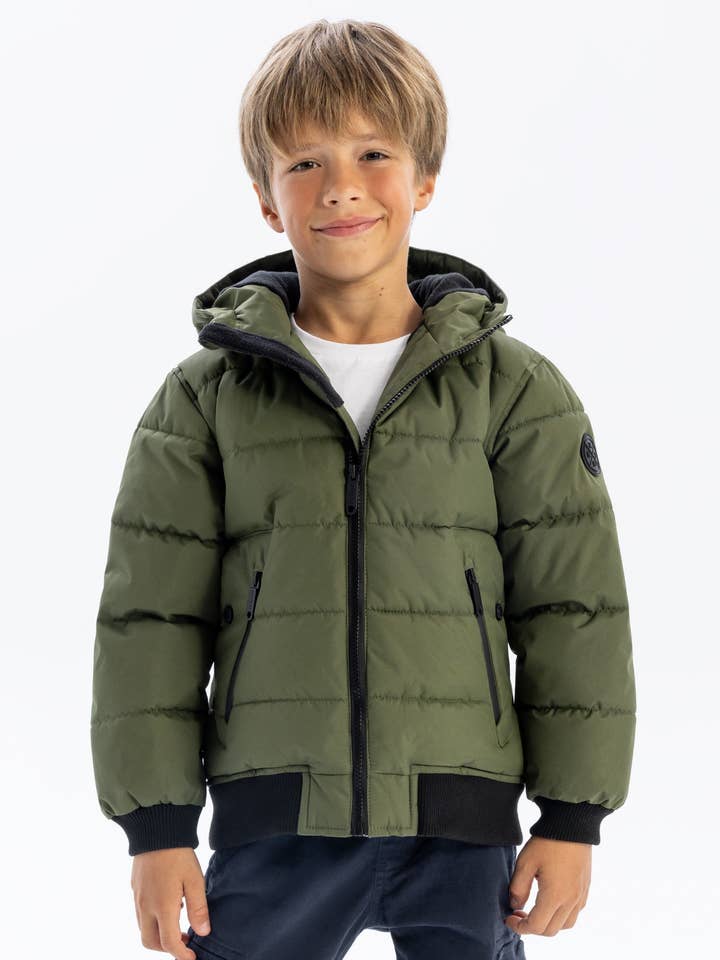 Boys Olive Green Quilted Puffer Jacket for wholesale by Minoti sp. z o.o.