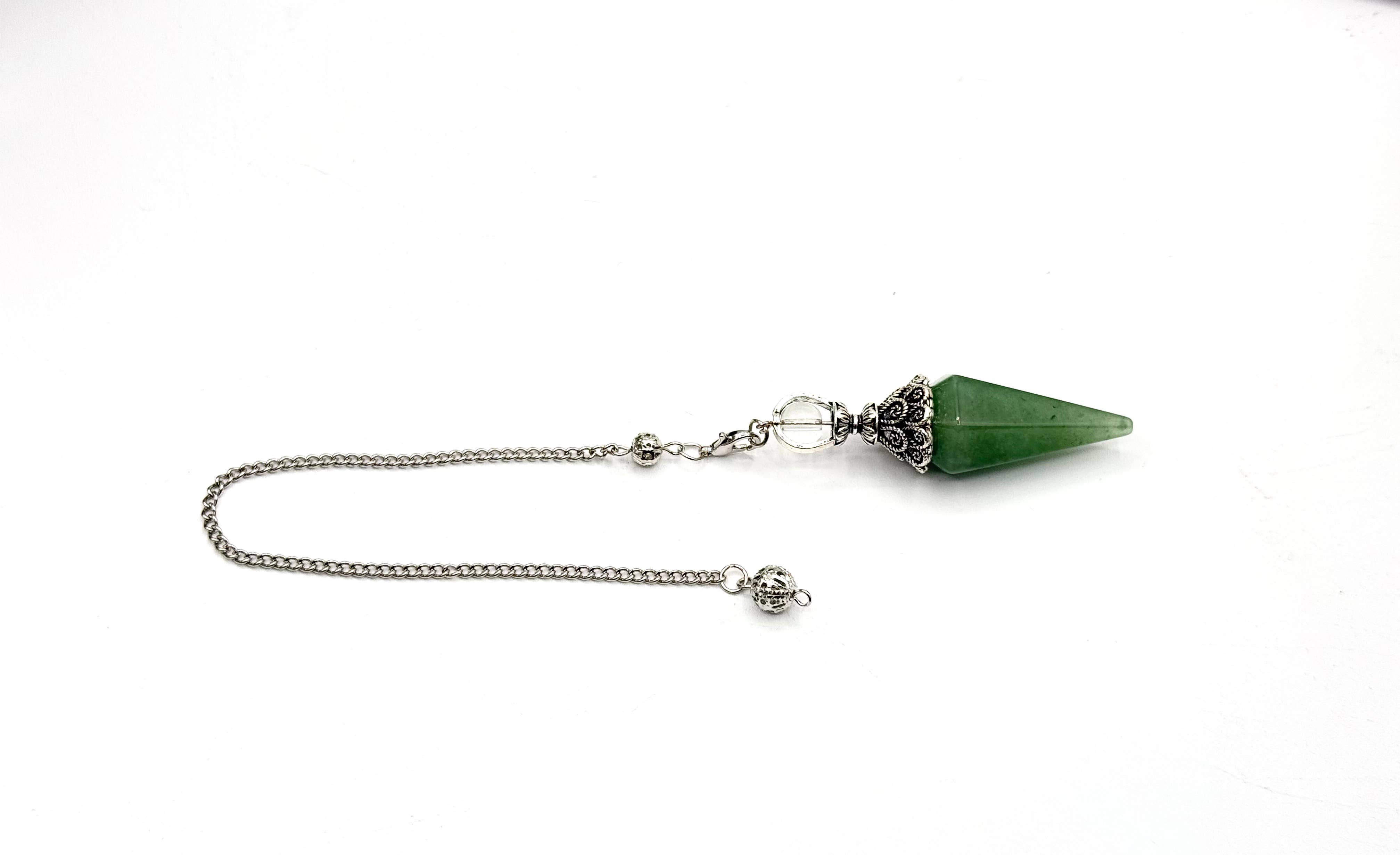Meraki Gemstones - Wholesale Pendulum Board - Green Aventurine Double Cap Pendulum with Silver Plate Chain3