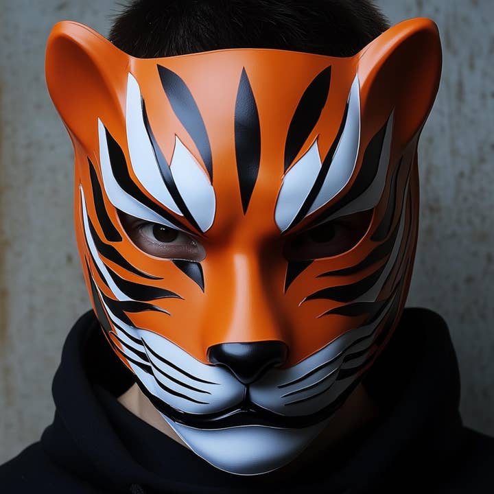 Tiger Mask | Ninja Cosplay Samurai Warrior Mask | 3D Printed Anime Shinobi Mask | Japanese Fox Demon Warrior Mask | Halloween Tiger Mask for wholesale by Decords