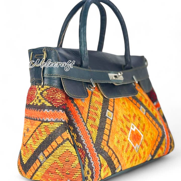 Melecraft – wholesale Weekender bag – Unisex – Handmade Moroccan Leather and Kilim Handbag