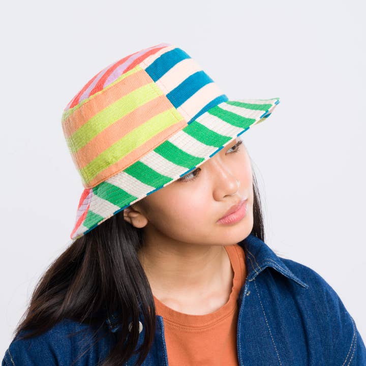 Peach Cobalt Super Stripe Bucket Hat for wholesale on Faire10