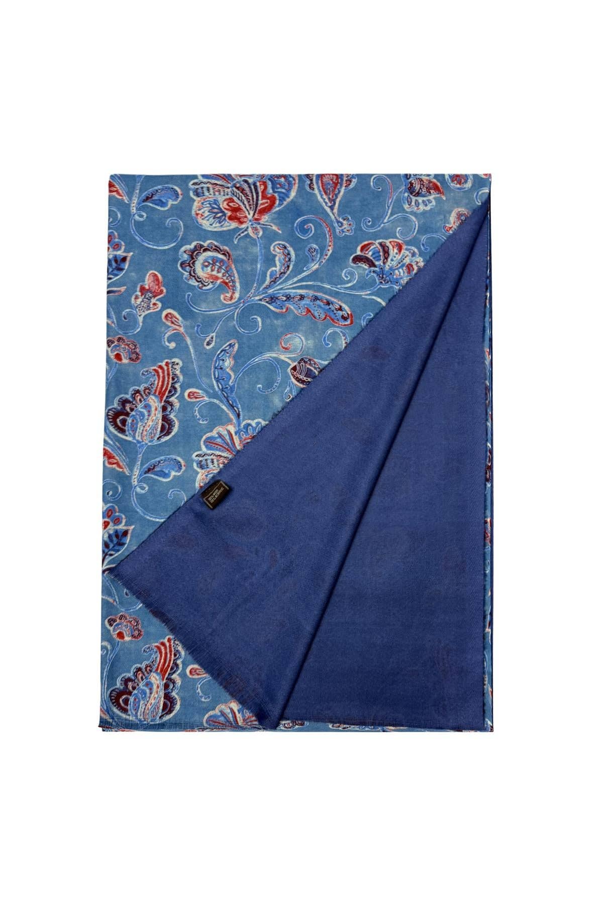 Blue Dreamy Paisley Print Wool Frayed Scarf for wholesale on Faire1