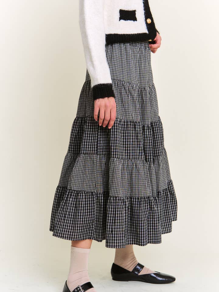 Gingham Grace Black Maxi Skirt for wholesale by In The Beginning