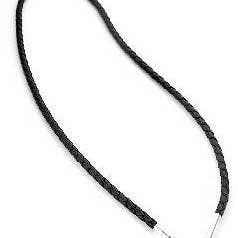 Sterling Silver Black Leather 16" Cord Chain Necklace for wholesale by Silver Insanity
