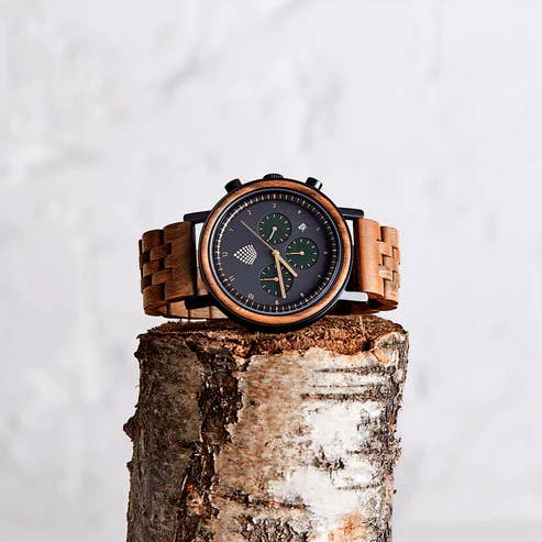 The Sustainable Watch Company - Wholesale Wrist Watch - Men's - The Cedar - Chronograph Wood Watch for Men - Handmade & Sustainable1