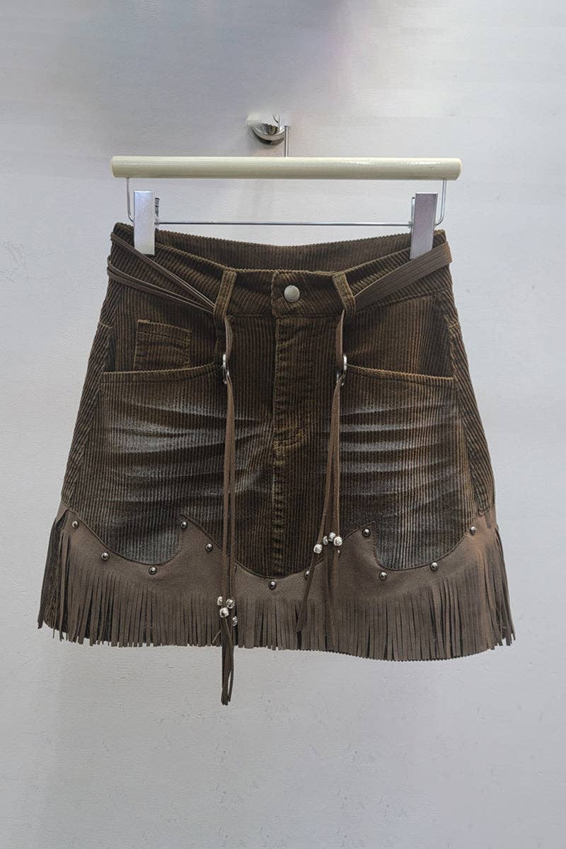 Mccolin - Wholesale Skirt - Women's - Fringe-Trim Mini Skirt with Pocket Detail0