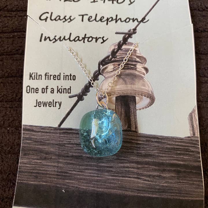 Telephone insulator small square pendant necklace for wholesale by Peppermint Charms