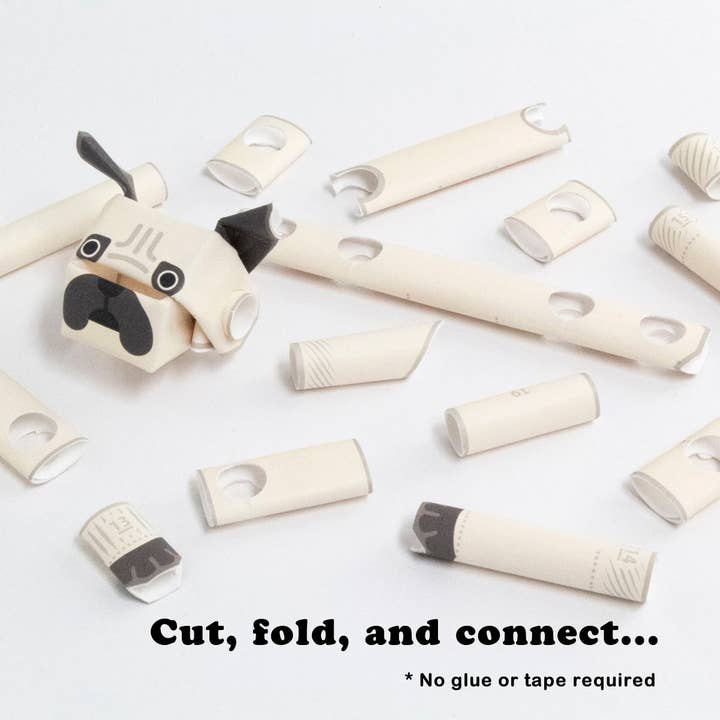 Magnote - Wholesale DIY Craft Kit - PIPEROID animals Dogs Pug - paper craft kit from Japan