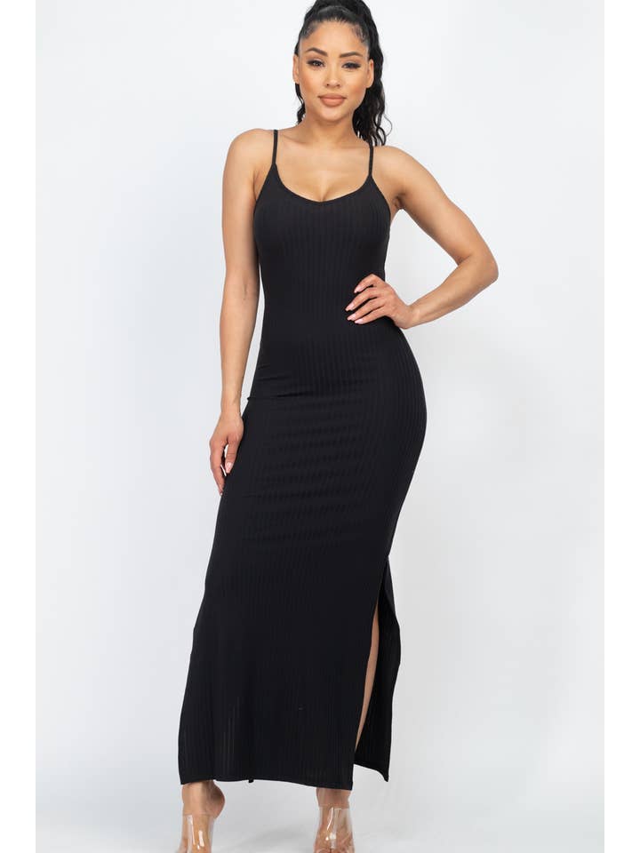 CAPELLA APPAREL - Wholesale Dress - Women's - Ribbed Side Slit Long Cami Dress