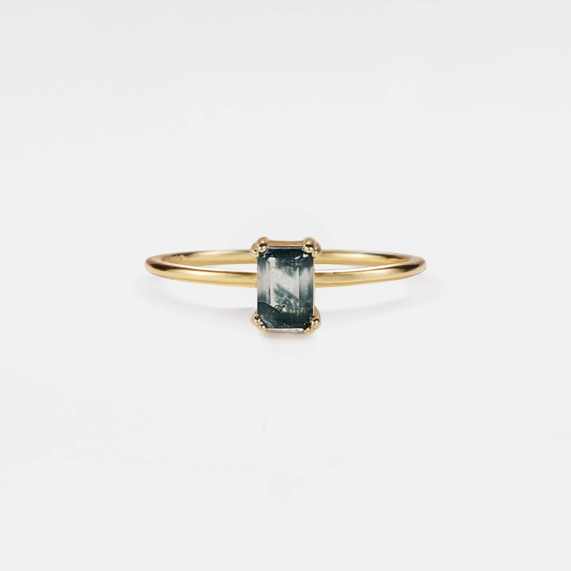 Perimade & Co. LLC - Wholesale Single Stone/Solitaire Ring - Moss Agate Thin Band Stacking Ring in 925 Sterling Silver