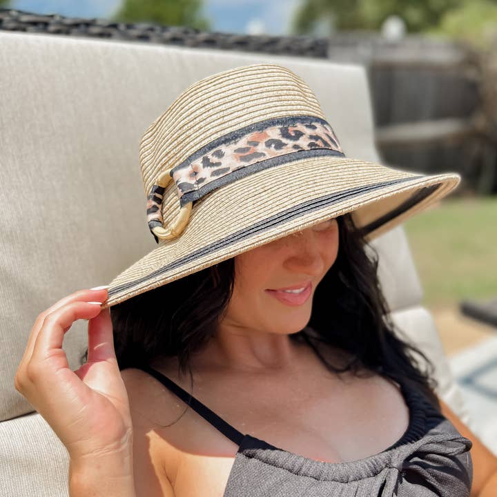 C.C Beanie - Wholesale Straw Hat - Women's - Leopard O-Ring Print C.C Sun Hat ST1009