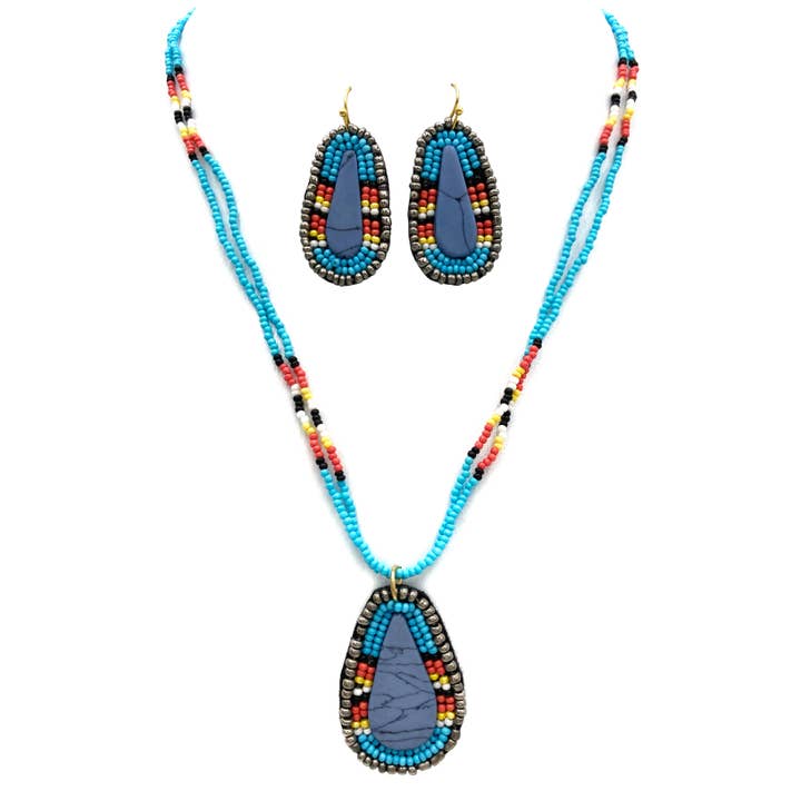 Western Native Clay Seed Beaded Necklace Earrings Set for wholesale by Lunar Deer