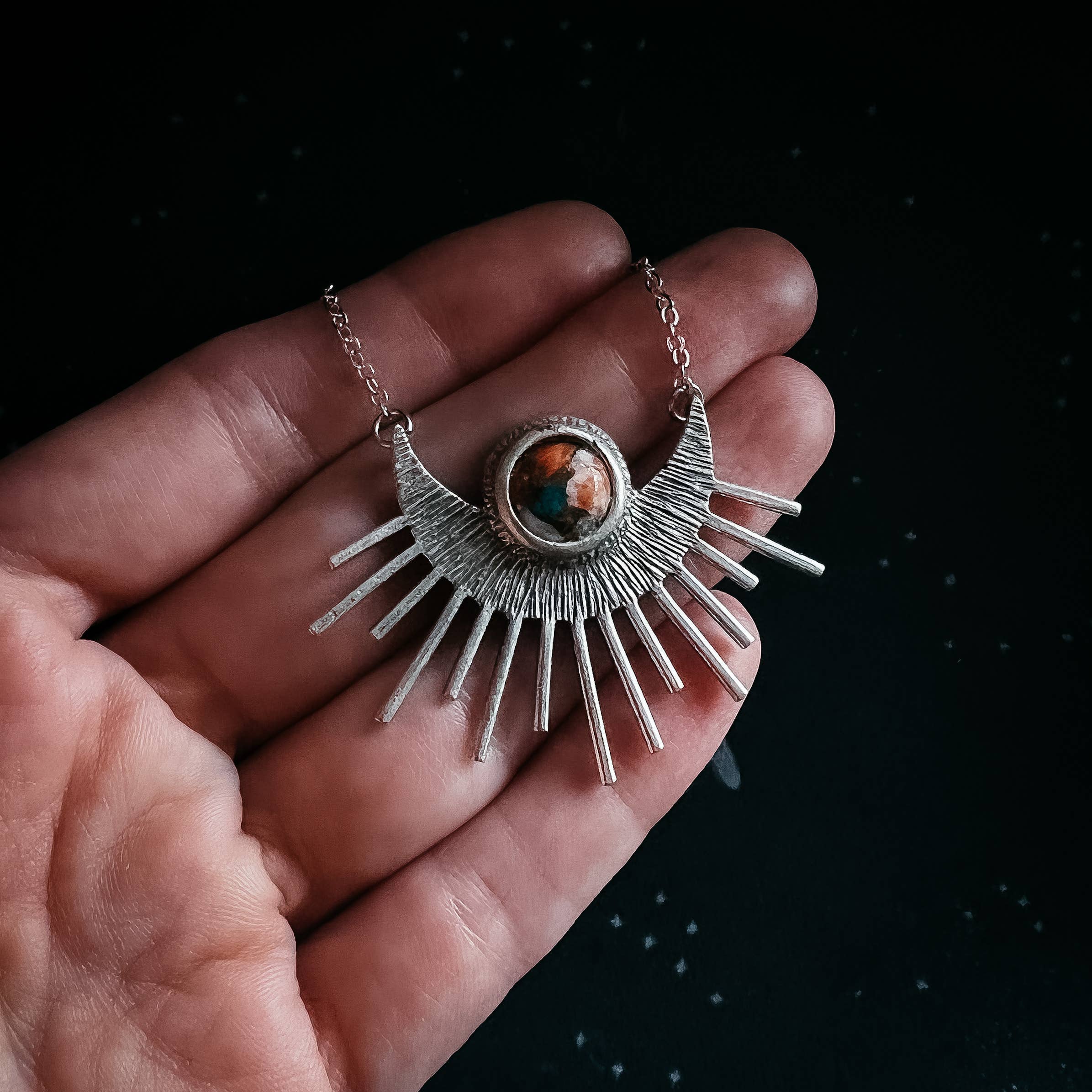 Yugen Handmade - Wholesale Pendant/Charm Necklace - Sun Goddess Necklace - Sunburst with Copper Oyster Turquoise1